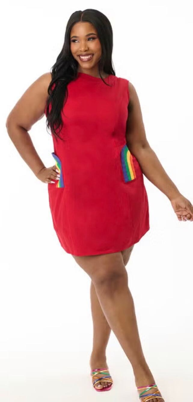 Smak Parlour Unique Vintage 1960s Red Rainbow Pocket Mod Shift Dress M NWT